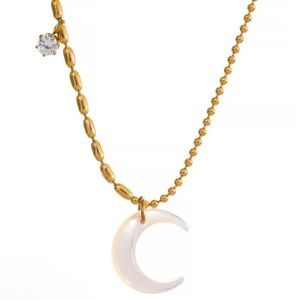 Gold and White Crescent Moon Necklace